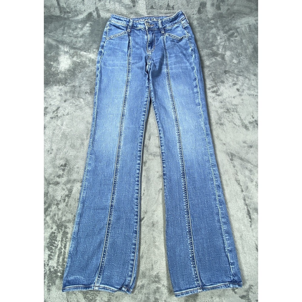 American Eagle Jeans Womens 4 Pleated High Rise Skinny Kick Bootcut Denim Fade